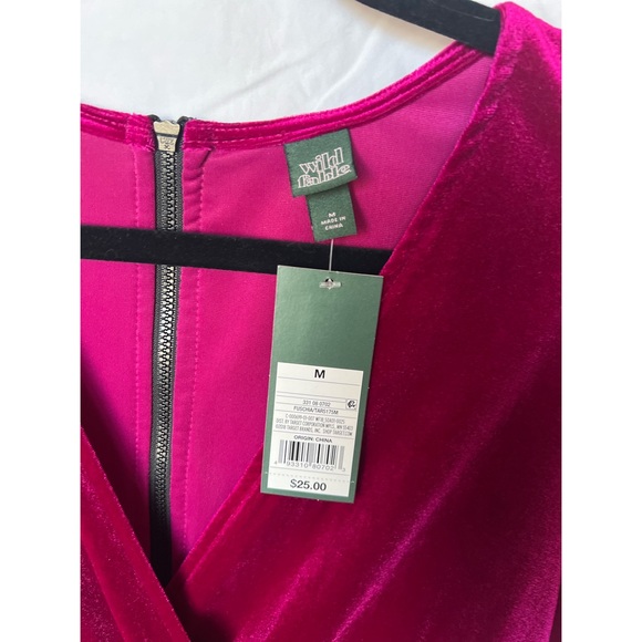 NWT Wild Fable Fuchsia Velvet Dress | Magenta Surplice Wrap V-Neck Fitted Mini - Picture 9 of 10